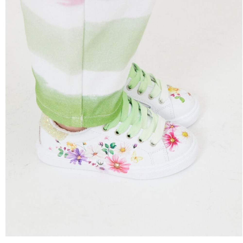 MONNALISA | Size 36 | White and Green Floral Sneakers | Gently Worn
